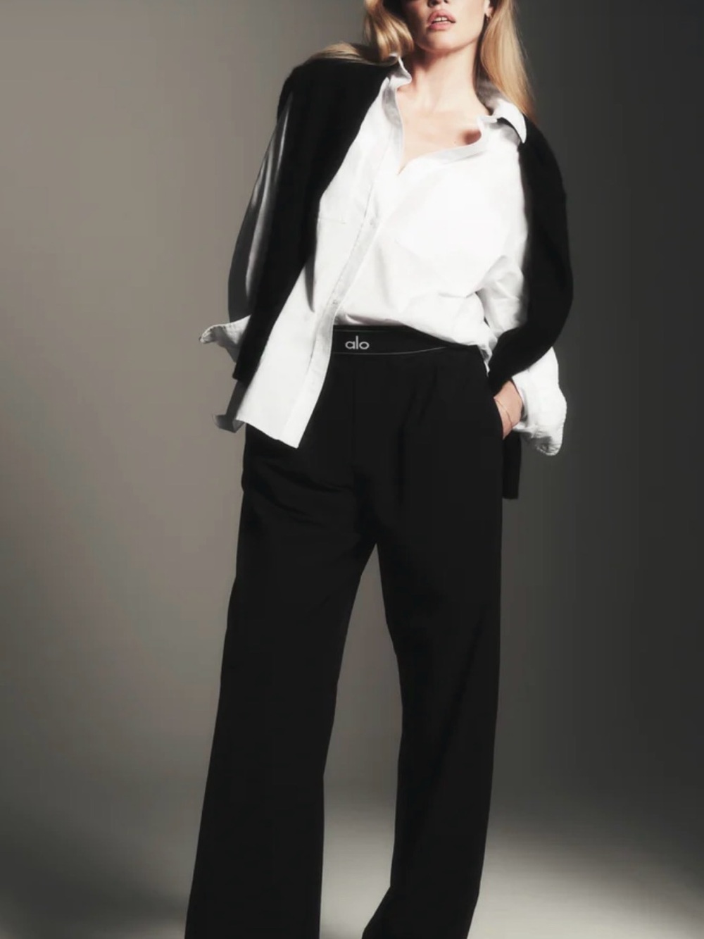 ALO Yoga Black Wide-Leg Trousers with Branded Waistband